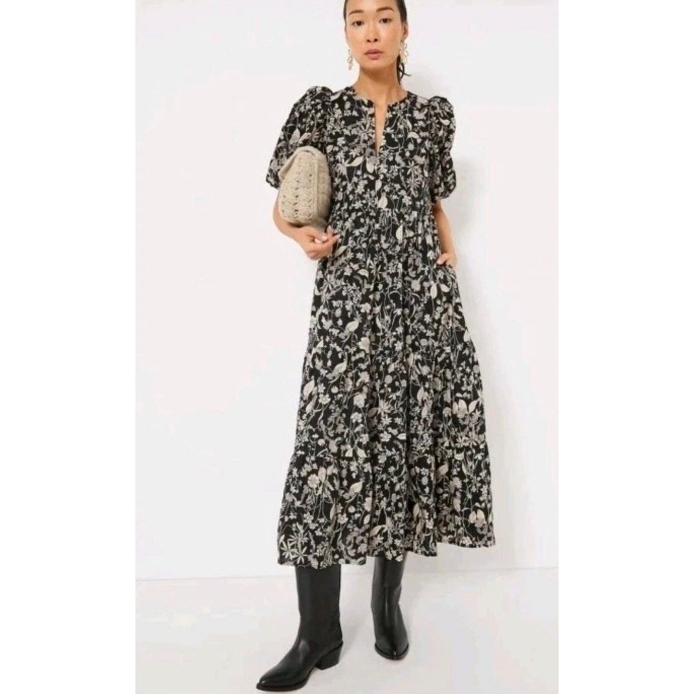 Tuckernuck Hyacinth House Cisco Midi Dress XL Floral Puff Sleeve Tiered Prairie